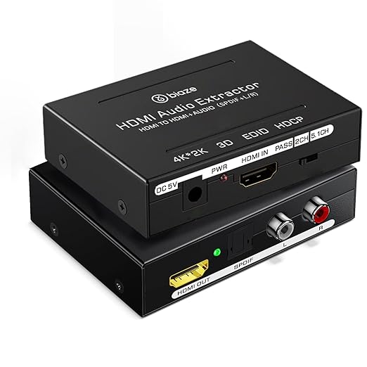 4K HDMI Audio Extractor Converter, HDMI Audio Video Splitter Adapter + Optical Toslink SPDIF Digital Audio + L/R Stereo Analog Compatible with Fire Stick Blu-Ray Player TV Box(1 Pack)