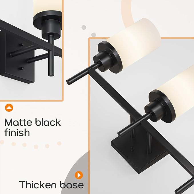 AONEON Vanity Lighting Fixtures Oil Rubbed Bronze 3-Light with White Frosted Glass Shade, Wall Sconces for Bathroom Cabinet Porch Kitchen T001ORB-L3