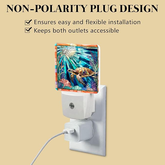 PODMemory Sea Turtle Stained Glass Night Lights Plug into Wall for Room, Sea Turtle Night Light LED for Bedroom