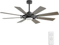 ELEHINSER 60 Inch Ceiling Fan with Lights and Remote Control, 8 Plywood Blades, 6-Speed Noiseless Reversible DC Motor, 3CCT, Windmill Ceiling fan for Kitchen Bedroom Living Room, Black and Grey
