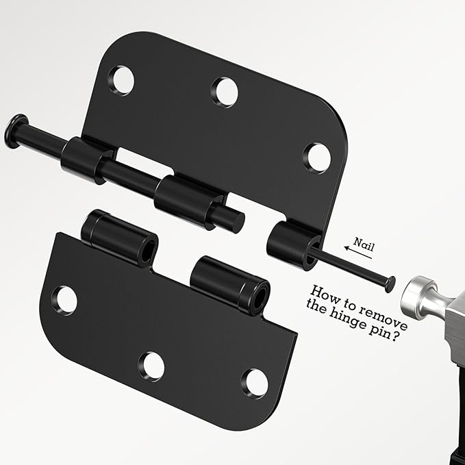12 Pack Anti Squeak Matte Black Door Hinges 3.5 Inch 5/8" Radius Interior 3-1/2" Round Ball Bearing Hinges for Doors Flat Bifold Standard Bedroom 3 ½" Hardware Essentials House Home Decor Accessories