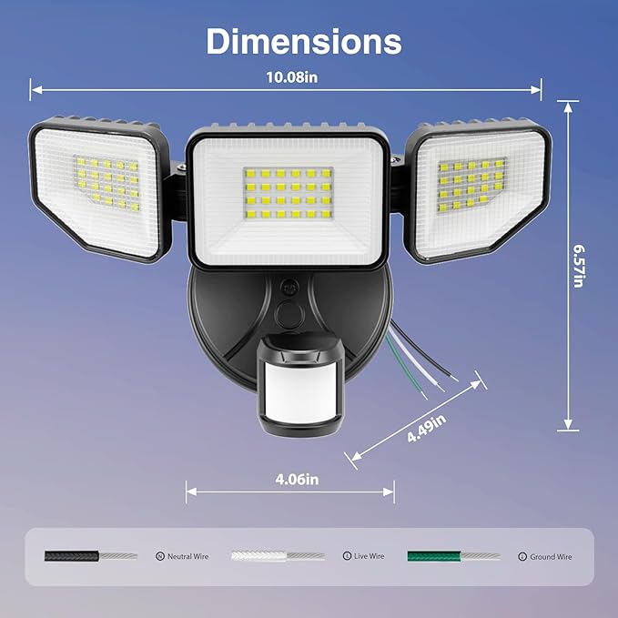 Meloght 65W 6500LM Flood Lights Outdoor Motion Sensor, Hardwired Security Floodlights 6500K IP65 Waterproof, Dusk to Dawn Lighting Outside, Black 2 Pack