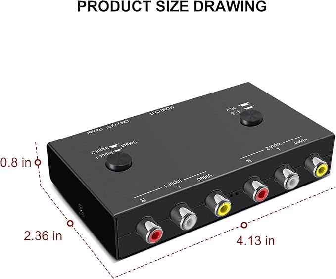 Dingsun 2 Port AV to HDMI Converter, RCA to HDMI Adapter Support 16:9/4:3 Compatible with WII, N64, PS2, VHS, VCR DVD Players etc