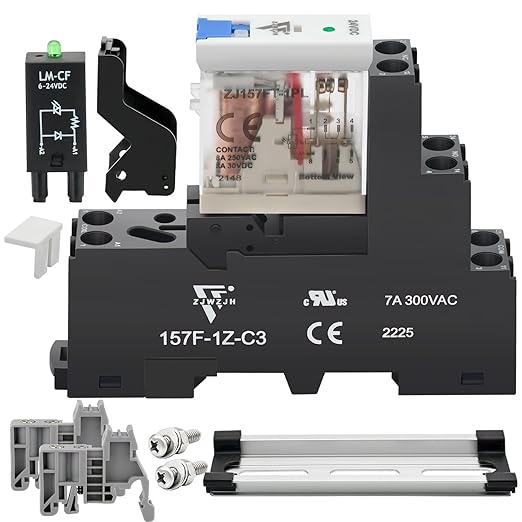 12Amp Power Relay Switch with Test Button SPDT 1NO 1NC with LED Indicator Light and Socket Base UL Certification (5 Pin- 12A, DC 24V)