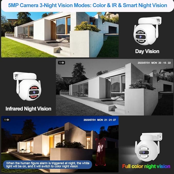 [Auto Tracking Alert 360° PTZ & 2-Way Audio] 8CH Plug&Play Wireless Cameras for Home Security, 4x1920P 5MP IP67 IR&Full Color Night Vison AI Motion Detection, 500G HDD 24/7 Recording Remote Control