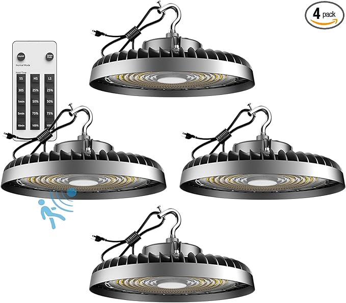 Lightdot Smart 250W LED High Bay Shop Light 37500lm Commercial Bay Lighting with Motion Sensor High Bay LED Light Plug and Play with Control- 4Pack 6Yrs Warranty