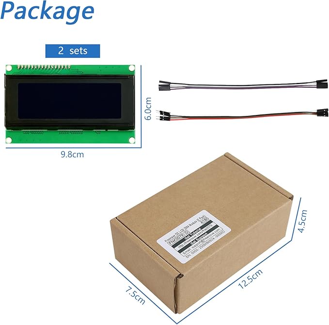 Freenove I2C IIC LCD 2004 Module (2 Pack), TWI Serial 20x4 Display, Compatible with Arduino Raspberry Pi Pico ESP32 ESP8266