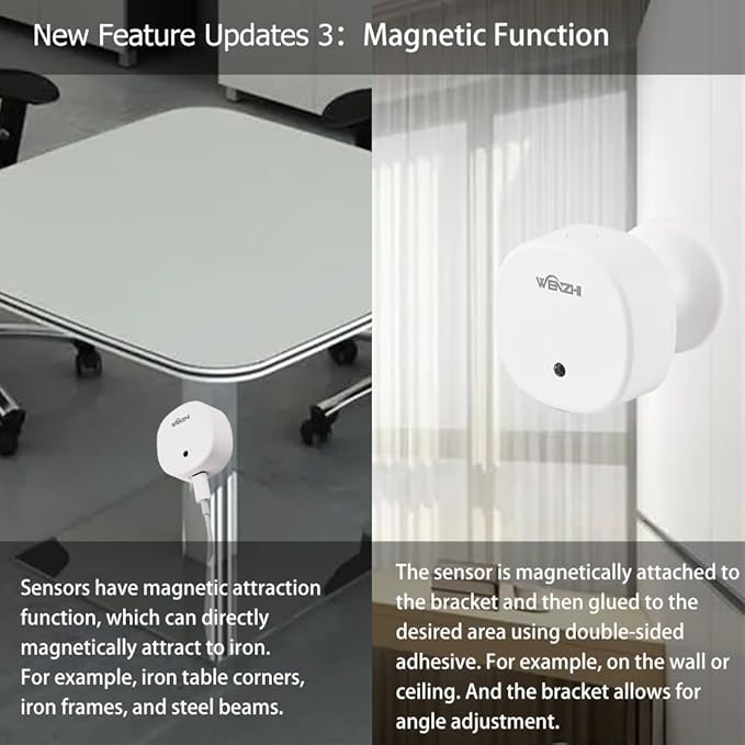 Presence Sensor, WenzhiIoT Smart Motion Sensor Zigbee 24 GHz Radar MmWave Presence Sensor Movement Body Motion Detection with illuminance Tuya Smart Life Home Assistant