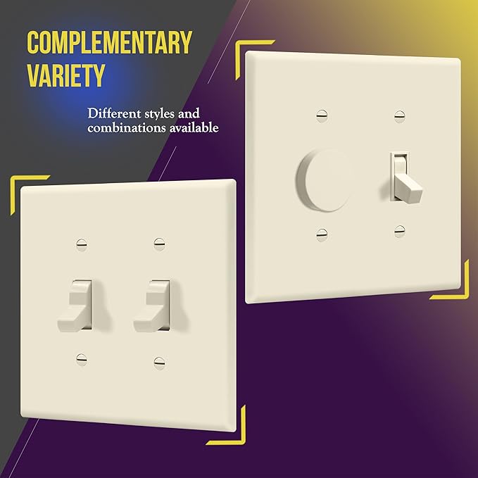 ENERLITES Toggle Light Switch Wall Plate, Gloss Finish, Midway Size 2-Gang 4.88" x 4.92", Unbreakable Polycarbonate Thermoplastic, UL Listed, 8812M-LA, Light Almond