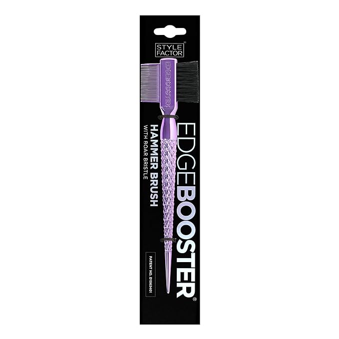 Style Factor EDGE BOOSTER® Hammer Brush Rat Tail– Double-Sided Edge Control Brush & Comb with Boar Bristles – For Edges, Slick Backs, Baby Hair Styling, and Taming Flyaways