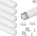 VST 6Pack 1 ft LED Aluminum Channel with Milky White Cover V Shape 16x16mm, Led Strip Light Track with End Caps and Mounting Clips Accessories for Living Room, Kitchen