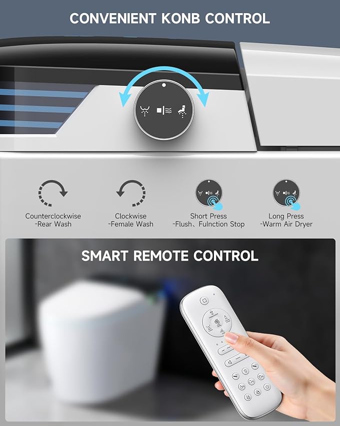 WANSID Luxury Smart Toilet with Bidet Built-In,1.28 GPF Elongated One Piece Toilet for Bathroom, Auto Open/Close, Foot Sensor Operation, Heated Bidet Seat, Warm Water & Dryer, Digital Display