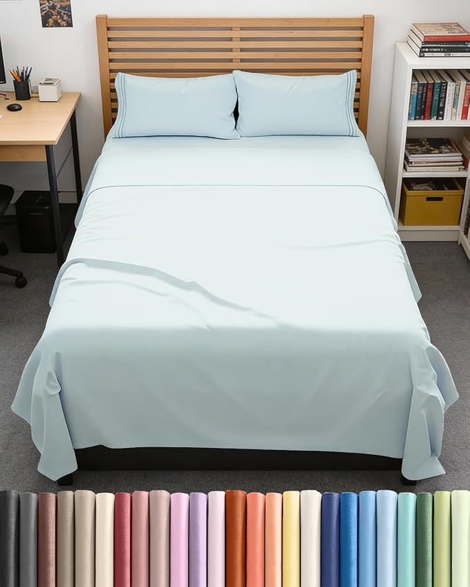 Full XL Bed Sheet Set - 4 Piece Extra Long Extended Full XL Sheets - Soft, Breathable & Cooling - Fits 8” to 16" Mattress w/ Deep Pockets - 54" x 80" - Easy-Fit, Wrinkle & Fade Resistant - Ice Blue