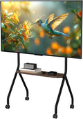 CVDF Rolling TV Stand for 49-75 Inch LCD LED OLED Flat/Curved Panel Screen TVs, Mobile TV Stand with Wheels, Height Adjustable TV Floor Stand, Holds up to 110 Lbs, Max VESA 600 x 600 mm, Black