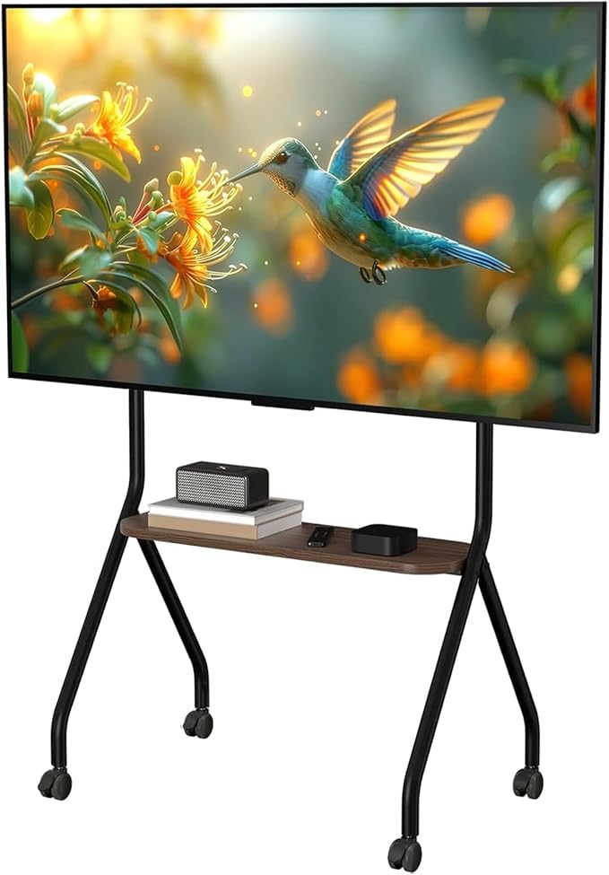 CVDF Rolling TV Stand for 49-75 Inch LCD LED OLED Flat/Curved Panel Screen TVs, Mobile TV Stand with Wheels, Height Adjustable TV Floor Stand, Holds up to 110 Lbs, Max VESA 600 x 600 mm, Black