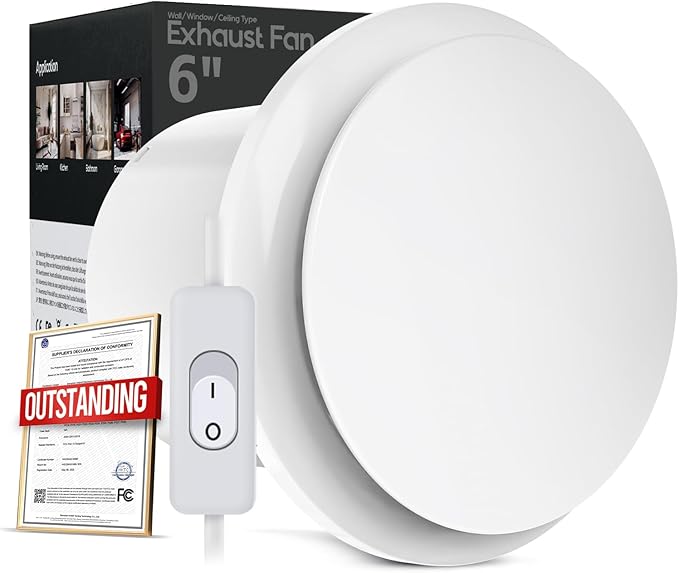 6 Inch Bathroom Exhaust Fan with Switch, Upgraded Exhaust Fan ≤35dB Low Noise IPX4 Waterproof Household Ventilation Fans, Window Ceiling Wall Mount Vent Fan for Attic Basement Garage Washroom P202A2