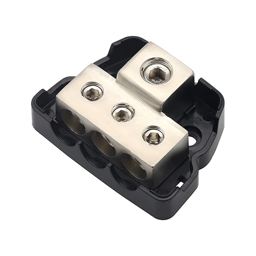 3 Way Amplifier Sub Speaker Audio Distribution Block 0 Gauge /4 Gauge in 4 GA / 8GA Wire Out Connecting Blocks 1PCS