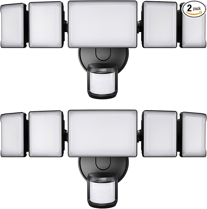 Olafus 130W Motion Sensor Outdoor Lights, 13000LM 2 Pack Motion Sensor Flood Light, Dusk to Dawn Outdoor Lighting, IP65 Waterproof Motion Detector Lights for Outside, Black