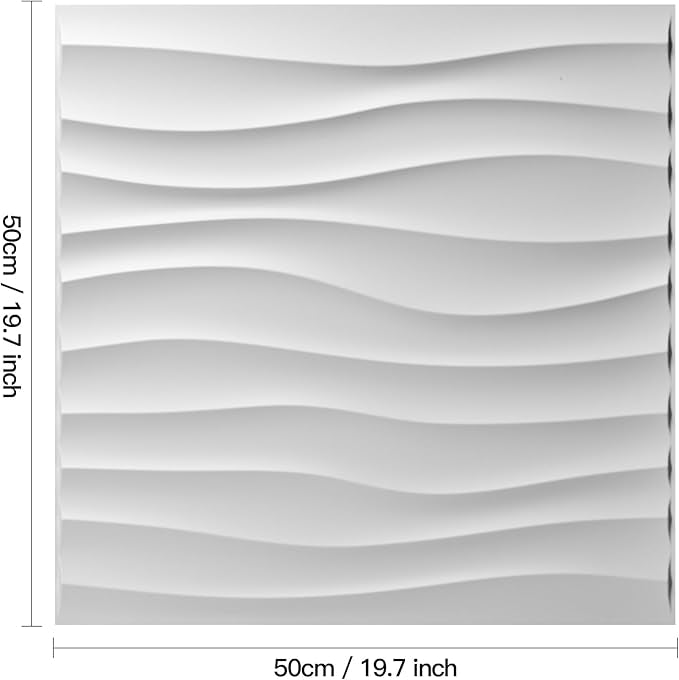 Art3d 12 Pack 3D Wave Design Wall panels 19.7"x19.7" PVC Panel for Interior Wall Decor Living Room, Office, TV Background, White