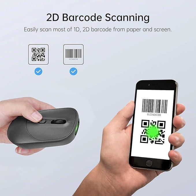 THARO New Wireless Mouse Barcode Scanner, 2-in-1 Design 2D Handheld Barcode Scanner with Wireless Mouse Functions for POS System,Store,Supermarket, Warehouse.(Black)