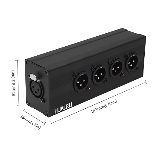 HUALEU 3Pin XLR 1 Female to 4 Male Splitter,4Way XLR Single Input to Four Output Parallel Connection Adapter,One Input to 4 Output Audio DMX Adapter