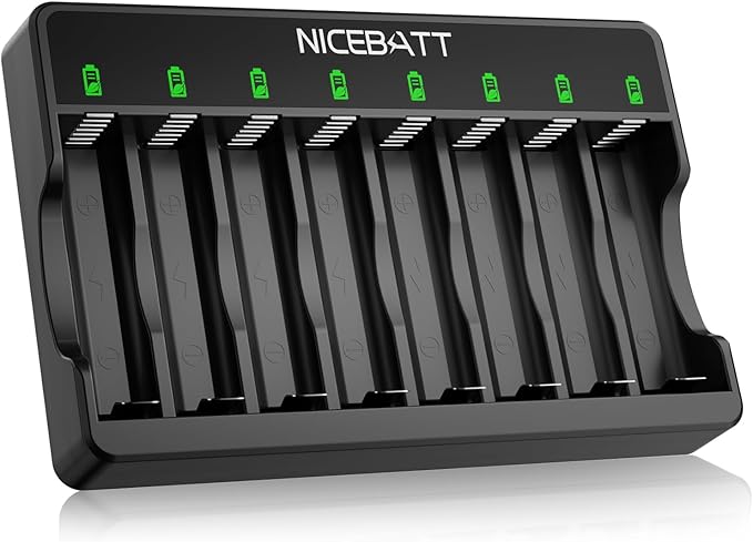 Smart 8 Bay AA AAA Battery Charger, Over-Discharge Damage Repair, USB Type-C Fast Charging for Ni-MH Ni-CD Rechargeable Batteries