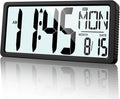 XREXS Large Digital Wall Clock Battery Operated with Backlight, 15" LED Large Display Timer with Temperature Date Week Auto DST Adjustable Brightness, Alarm Clock for Classroom, Livingroom, Office