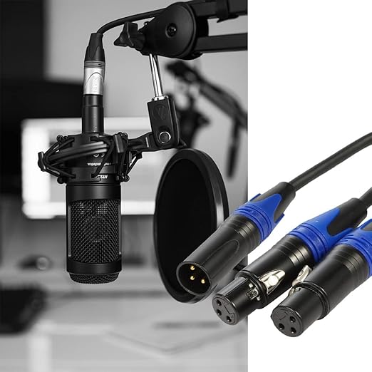 1 Male to 2 Female XLR Y Splitter Micrphone Cable,(11.8 inches / 2 Pack) 3pin Male to Dual Female Y-Splitter Balanced Mic Audio Cables for Stereo Mic to L & R Audio Track