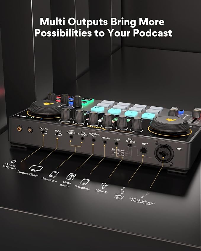 MAONO-MaonoCaster-Podcast Equipment Bundle for 2-includes All-in-one Audio Interface with Premium Mic Preamp, XLR Condenser Microphone, and 3.5MM Mic for Podcast Recording, Streaming, DJ (AME2 Duo)