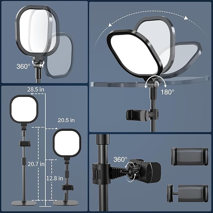 LitONES 2Pcs Desktop Video Conference Lighting for Zoom Meeting, Computer, Laptop, Work from Home with Nature Soft Light, Adjustable Brightness & Color Temp and Flexible Stand & Versatile Phone Holder