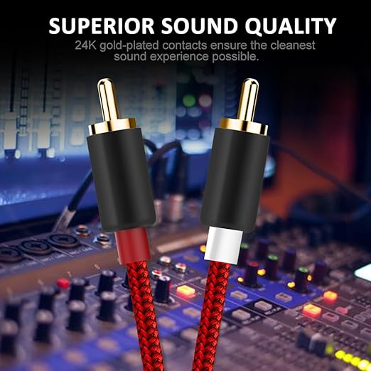Goalfish RCA Cable, 2-Male to 2-Male RCA Audio Cord Stereo Subwoofer Cable [2Pack, Hi-Fi Sound, Shielded] Auxiliary Cord for Home Theater, HDTV, Amplifiers, Hi-Fi Systems, Speakers- 6 Feet, Red