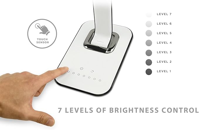 Turcom LED Desk Lamp With USB Charging Port Dimmable Touch Controls w/Color Adjustment, Eye Care Task Lamp, 5W, 1000 Lux,Multicolor