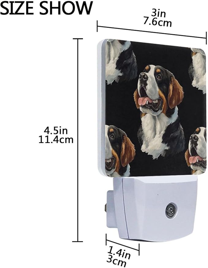 Pigsaly Led Night Light Watercolor Cute St Bernard Dogs Head Night Light Plug in Wall Lamp Smart Dusk to Dawn Sensor Nightlight Led Lamp Energy Saving Lights Gift for Kids Room Bedroom Bathroom Hallw