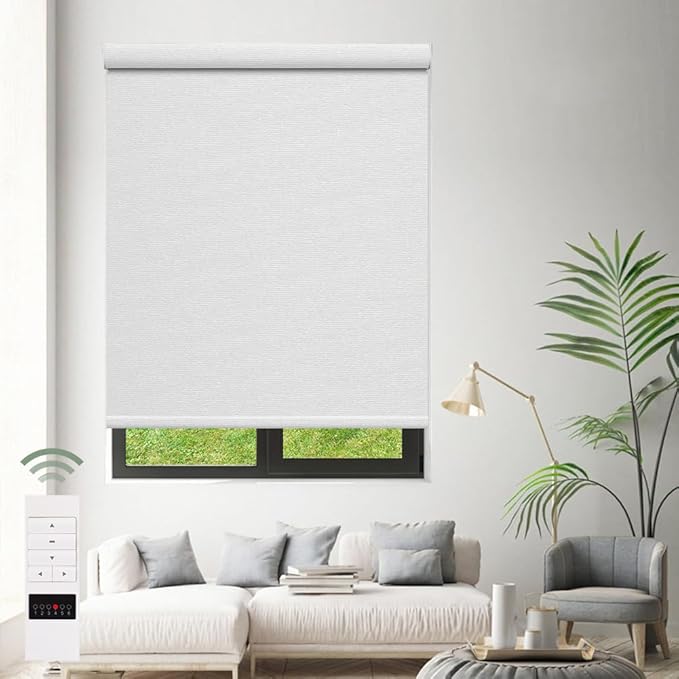 Zshine Motorized Blackout Window Blinds Customize Width (23-95 Inches) Remote Control Wireless and Rechargeable Roller Shades Blinds for Windows, Home, Office, Hotel, Club, Restaurant(82141E)