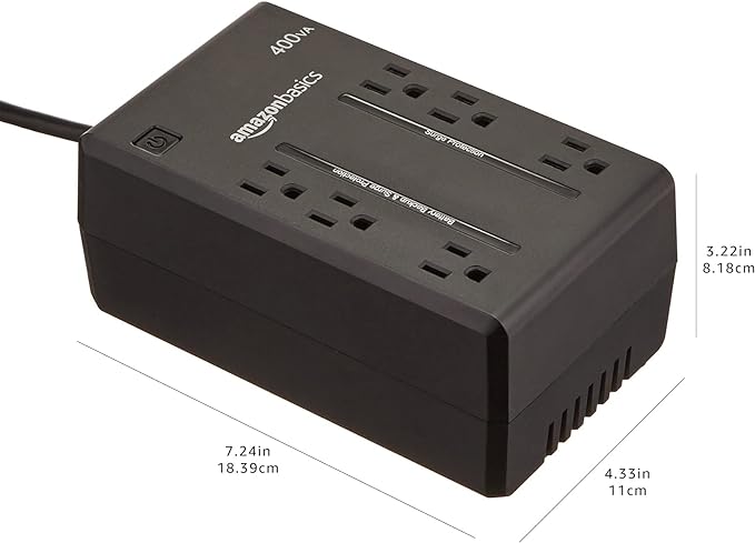 Amazon Basics UPS Battery Backup & Surge Protector 400VA/255W, 6 Outlets, Standby Uninterruptible Power Supply, for Power Outage Protection, Compact, Black