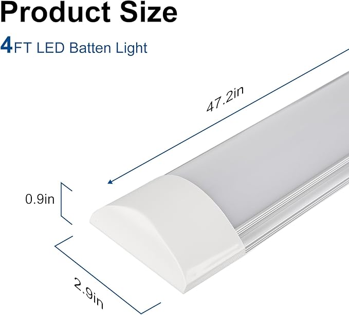 colmeguna 8 Packs 4FT LED Batten Light, Ultra-Thin Ceiling Surface Mounted Light, 40W, 4000K, IP20, LED Ceiling Lamp for Garage, Shop, Hallway, Office, Market, ver2