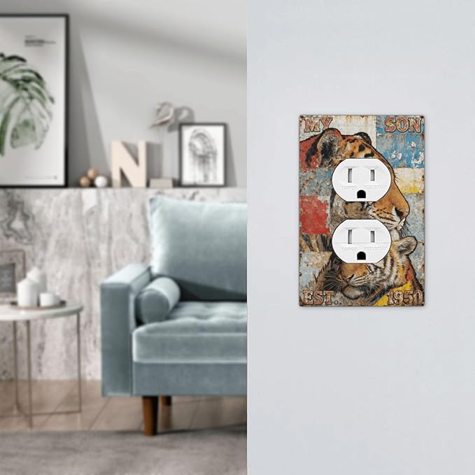 Bvtewkhz Tiger Vintage Duplex Outlet Decorative Outlet Covers Light Switch Plate Electrical Receptacle Switchplate For Bathroom Kitchen Bedroom