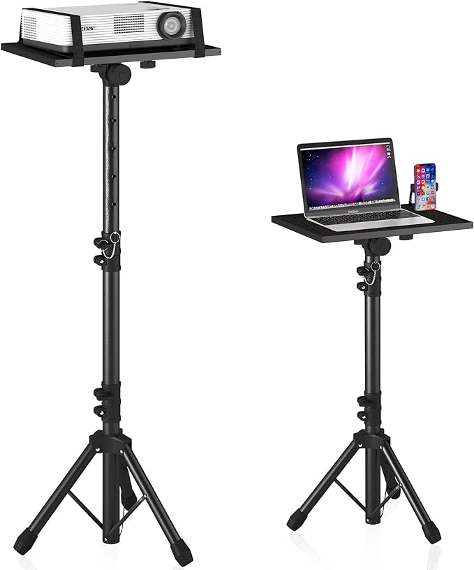 Projector Stand Tripod Adjustable, Laptop Height from 23.5 to 46.5 inches with Gooseneck Phone Holder, Floor for Office, Home, Stage, Studio, DJ Racks Holder Mount, 23.5inch-46.5inch