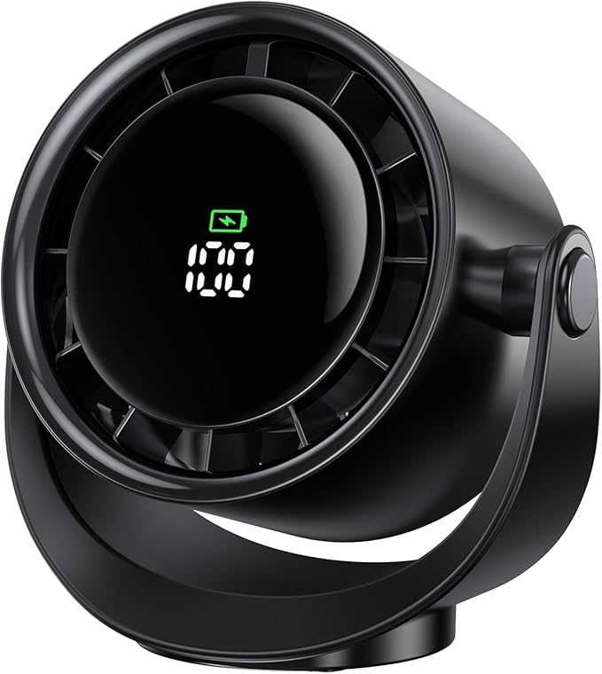 MORECORE Desk Fans for Bedroom, Strong Airflow Turbo Quiet Small USB Fan, 17hrs Running, 360° Rotate & 5 Speeds, 4000mAh Battery Operated Portable Fan with LED Display for Home Office Desktop-Black