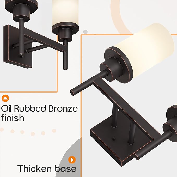 AONEON Wall Lights Over Mirror Bathroom Vanity Light Fixtures with White Frosted Glass, Double Wall Sconces for Hallway Entrance, Oil Rubbed Bronze T001ORB-L2