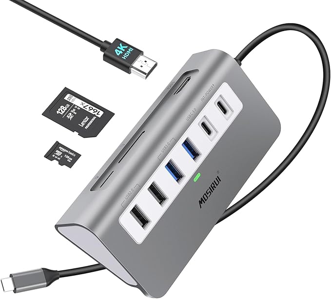 USB C Hub Multiport Adapter,Mosirui 9-in-1 USB-C Docking Station with 4K HDMI,5Gbps Type C 3.0,USB-A3.0/2.0,100W PD, SD/TF for MacBook/Pro iPad/Dell/HP/Desktop/Laptops(1.64 FT)