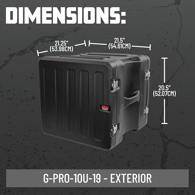 Gator Cases Pro Series 10U Rack Case with Standard 19" Depth, Roto Molded Made in USA (G-PRO-10U-19)