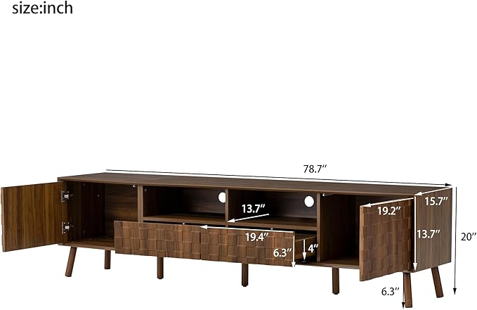 Virubi Mid-Century Modern TV Stand, Entertainment Center with 2 Doors,2 Drawers and Open Shelf, Media Console for TVs up to 80 Inch, Television Stands with Cable Management for Living Room