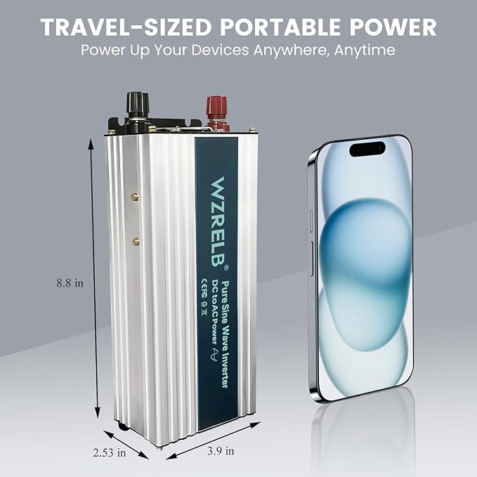 WZRELB 1000W Pure Sine Wave Inverter 48V DC to 110V 120V AC Power Converter with LED Display, Off-Grid Portable Power Inverter with 2 AC Outlets for Home, RV, Truck, Camping
