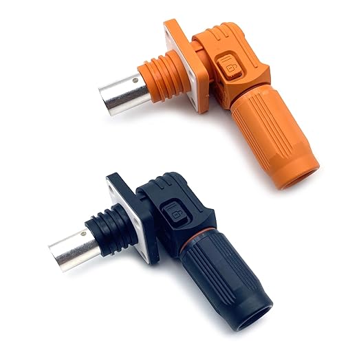 300A Battery Energy Storage Connector, 95mm² High Current Connectors IP67 Waterproof Crimping Wiring Power Adapter Quick Plug Terminal Right Angle Plug and Socket (1500V Black+Orange)