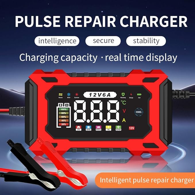 6-Amp 12V Smart Car Battery Charger, Battery Maintainer Trickle Charger with Desulfator, Pulse Repair & Overcharge Protection - for Car Lawn Mower Marine Lead-Acid Batteries (Green)