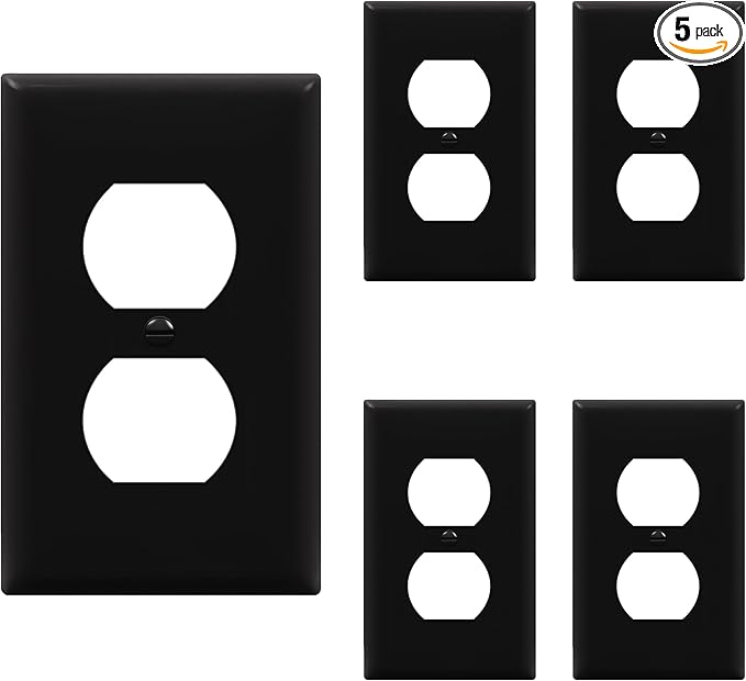 ENERLITES Duplex Receptacle Outlet Wall Plate, Size 1-Gang 4.50" x 2.76", Unbreakable Polycarbonate Thermoplastic, UL Listed, 8821-BK-5PCS, Black (5 Pack)