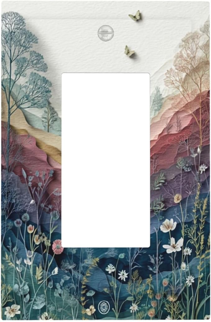Bvtewkhz Wildflowers Rustic Flowers Floral Plants 1 Gang Single Rocker Wall Plate Cover Vintage Mountain Decorative Light Switch Covers Electrical Faceplate Switch Plates for Bathroom Kitchen Home
