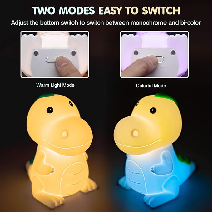 LEDHOLYT LED Cute Dinosaur Night Light, Cute Silicone Dinosaur Lamp and Animal NightLight, LED Squishy Animal Light for Sleep, Kawaii Bedside Lamp Room, Rechargeable Bedside Touch Silicone Lamp
