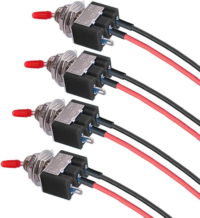 VONVOFF Toggle Switch,4pcs ON/Off SPST Switch with Pre-soldered Wire,3v/5v/12v/24v/72v/110v/220v/240v/Mini Toggle Switch for car,Truck,Light,Test Machine,Industrial Equipment.3 Pins 2 Positions,Black